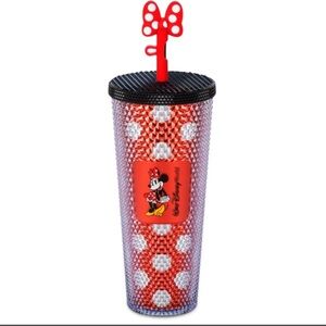 Disney Starbucks Tumbler with Straw Minnie Mouse Dots 24oz New